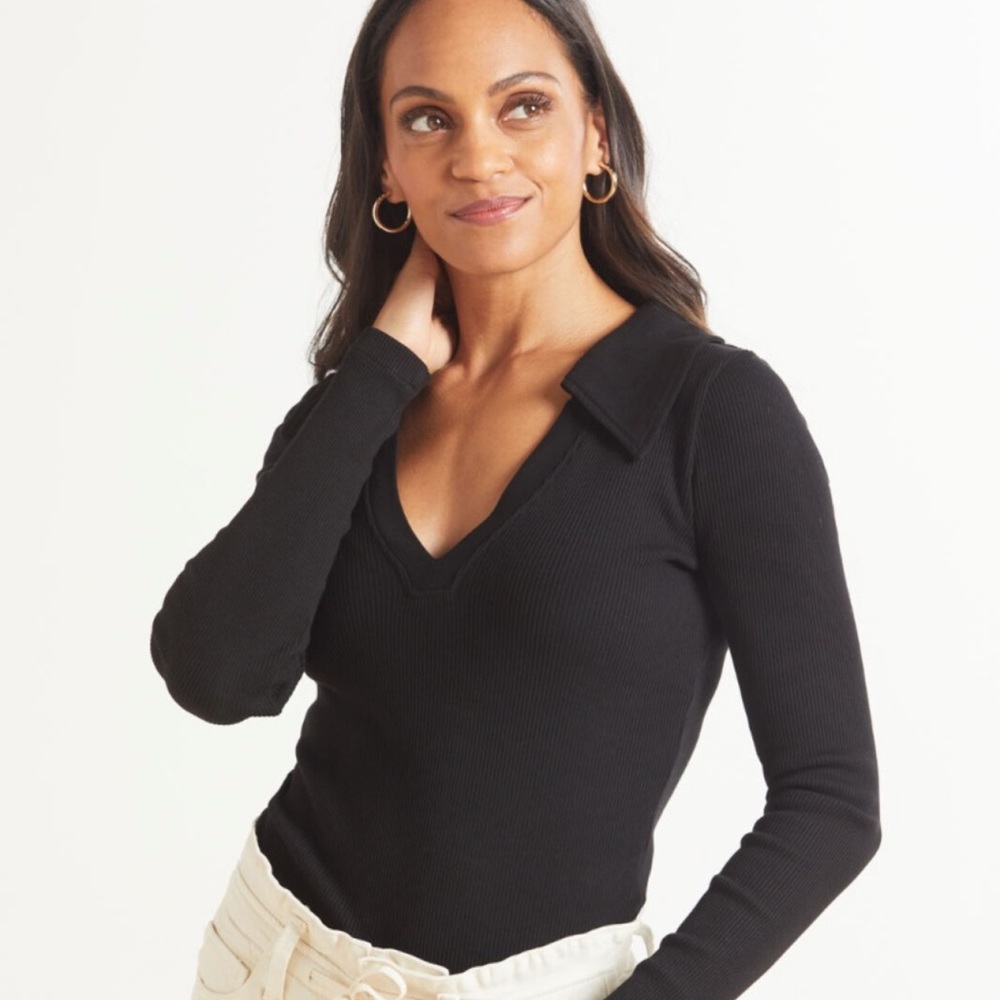 Citizens of Humanity Cameron ribbed-knit polo top in black - Picture 2 of 7